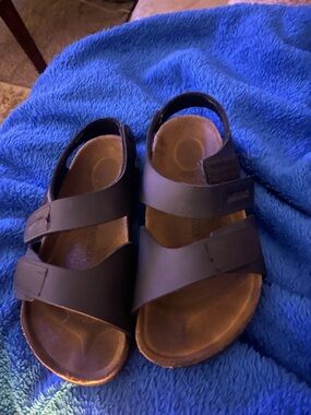 Birkenstock Kids Black Leather Two-Strap Sandals